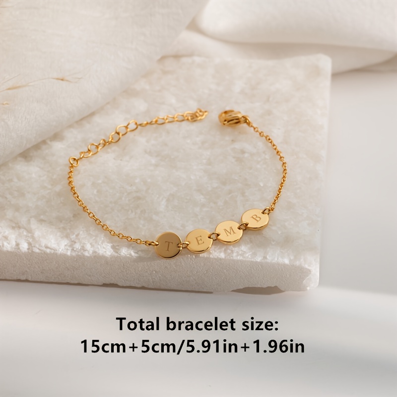Personalized Initial Bracelet, Custom Engraved Disc Chain